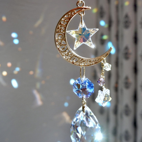 スワロフスキー☆Star & Moon.。.:*☆♡*.+サンキャッチャー♡ 月と星の雫.*☆スワロフスキー サンキャッチャー✴︎ムーン