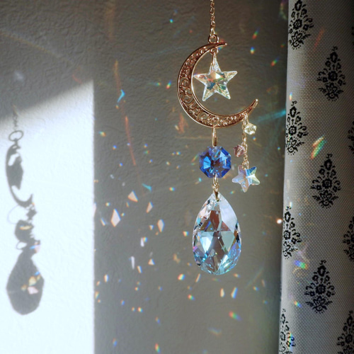 スワロフスキー☆Star & Moon.。.:*☆♡*.+サンキャッチャー♡ サンキャッチャー 星と月 クラフト Ansan