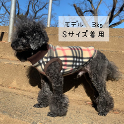 【 SS.S.M.L】タータンチェック柄フリースタンクトップ☆ハイネック　タートルネック　袖なし　犬服 6枚目の画像
