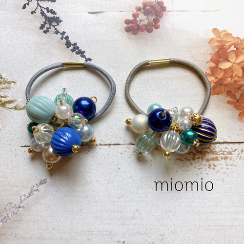 ジャラジャラヘアゴム  水色/ベージュ ジャラジャラヘアゴム 水色/ベージュ