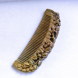 072533  高品質　檀木櫛　福寿模様彫り　56＊157ミリ 072533 高品質 檀木櫛 福寿模様彫り 56＊157ミリ