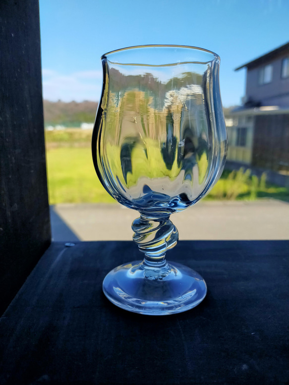 骨董　時代ガラス　上品プレス　ビリジアングリーン　ゴブレット　ワイングラス １客 骨董 時代ガラス 上品プレス ビリジアングリーン ゴブレット ワイン