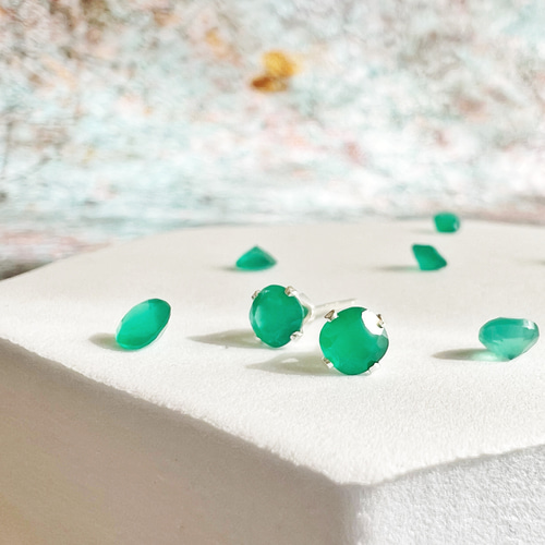 JORIE】14kgf、silver925 5月誕生石 グリーンオニキス（4mm/4爪）刻印