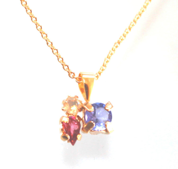 k18gp- fuyu no berry - Opal & Rubellite & Tanzanite Necklace 