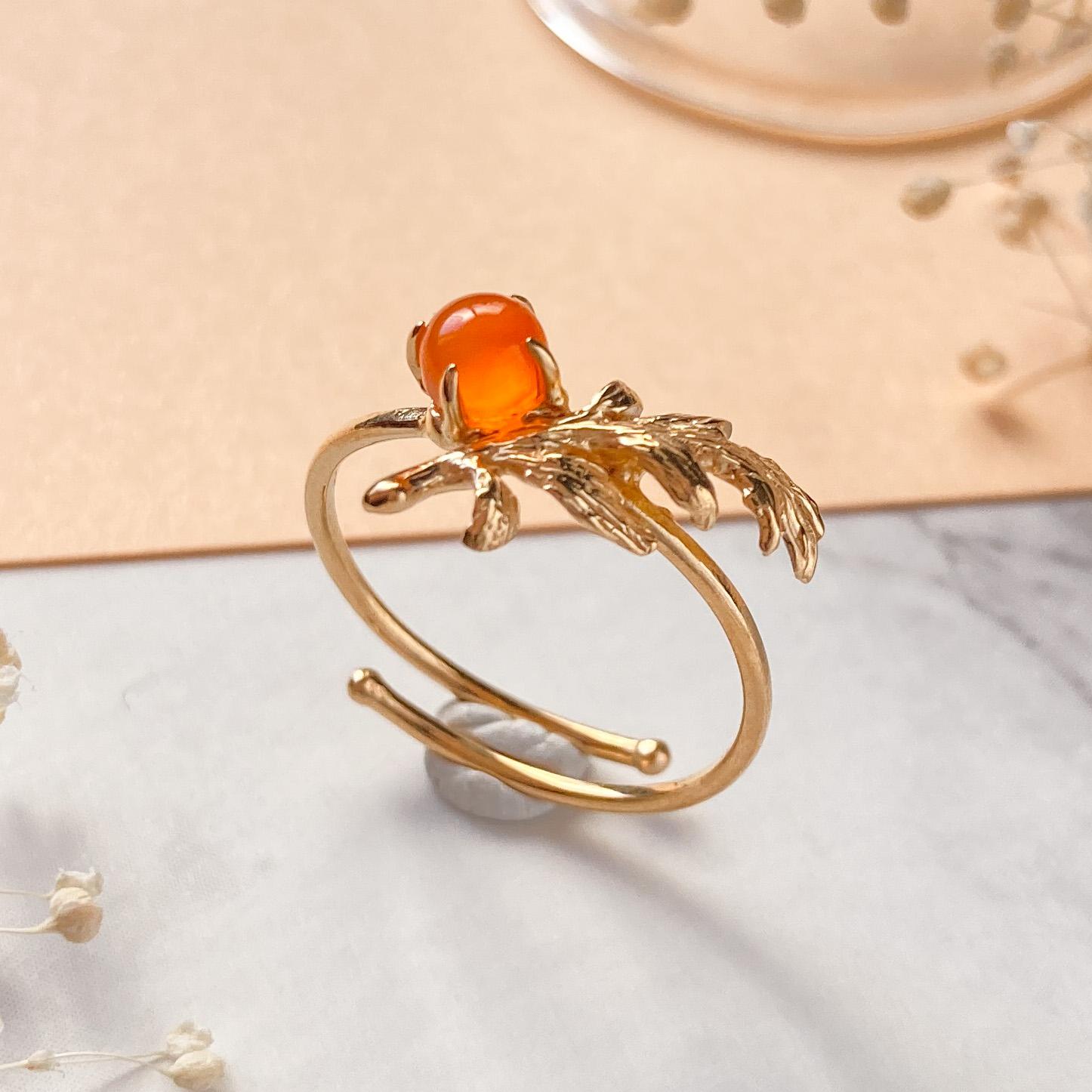 【受注】カーネリアンと葉っぱのフリーリング SV925