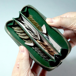 6つのポケットで小銭をすっきり分類♪イタリアンレザーのコインケース・ グリーン(AAU04.02 GRN) 5枚目の画像