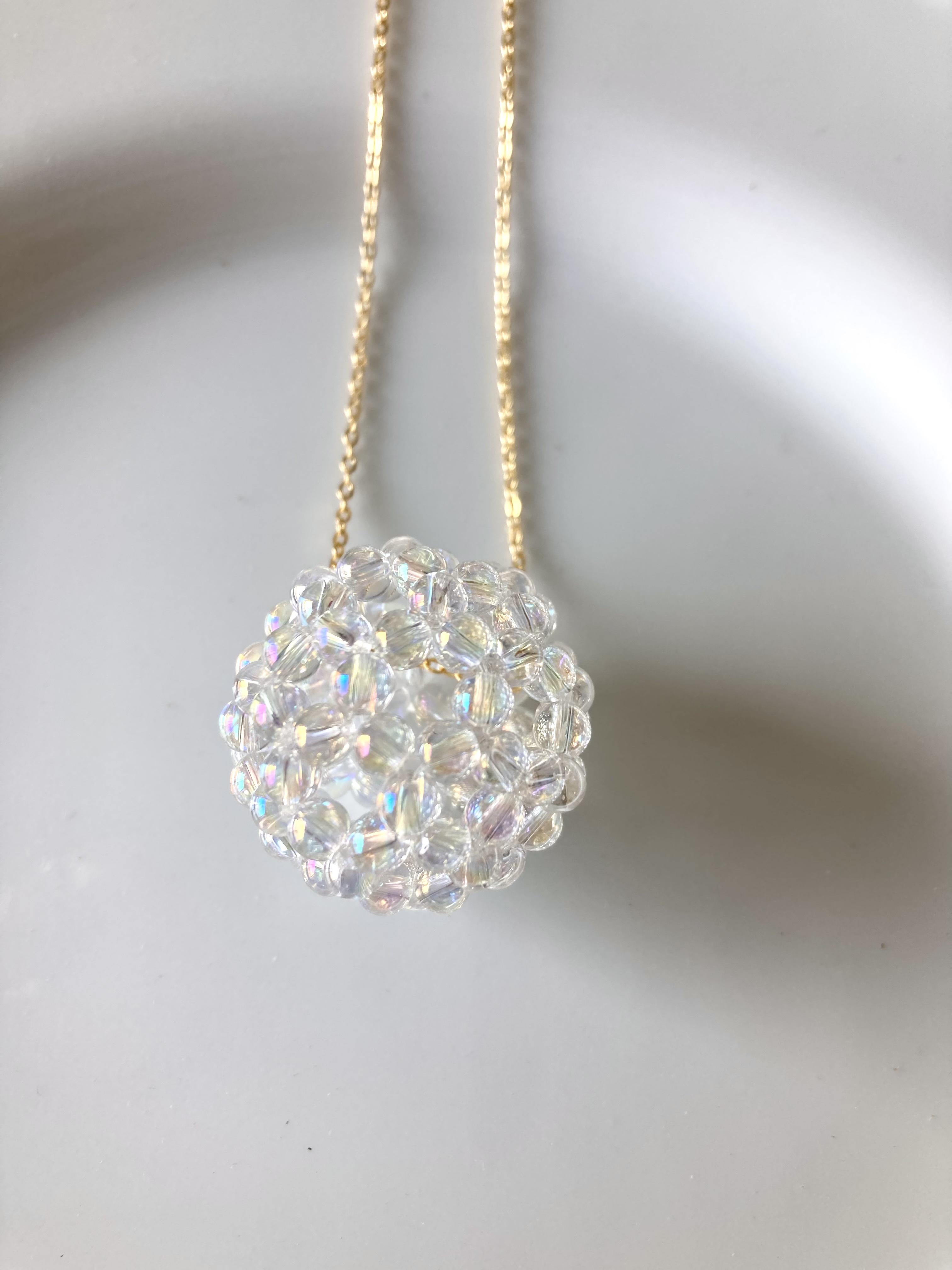 フラーレンのロングネックレス（55cm）　レインボーオーラクリスタル