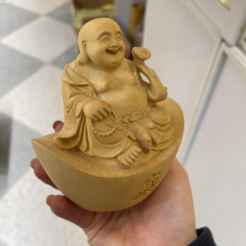 大型　天然木　木彫り　七福神　布袋様　中国美術　置物〈検 オブジェ　 仏像　瘤木 大型 天然木 木彫り 七福神 布袋様 中国美術 置物〈検 オブジェ