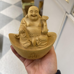 布袋様 置物 七福神 木彫仏像 天然の木 仏教工芸品 精密細工