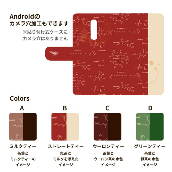 Tea Component お茶の分子構造パターン 手帳型スマホケース iPhone Android 3枚目の画像