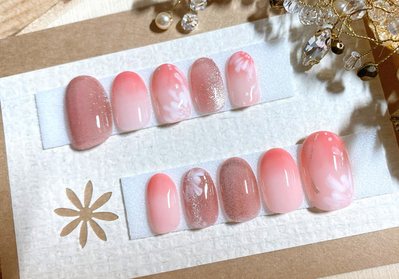 現品ネイル✳︎ピンクグラデ＆Galaxy nail/ショートオーバル