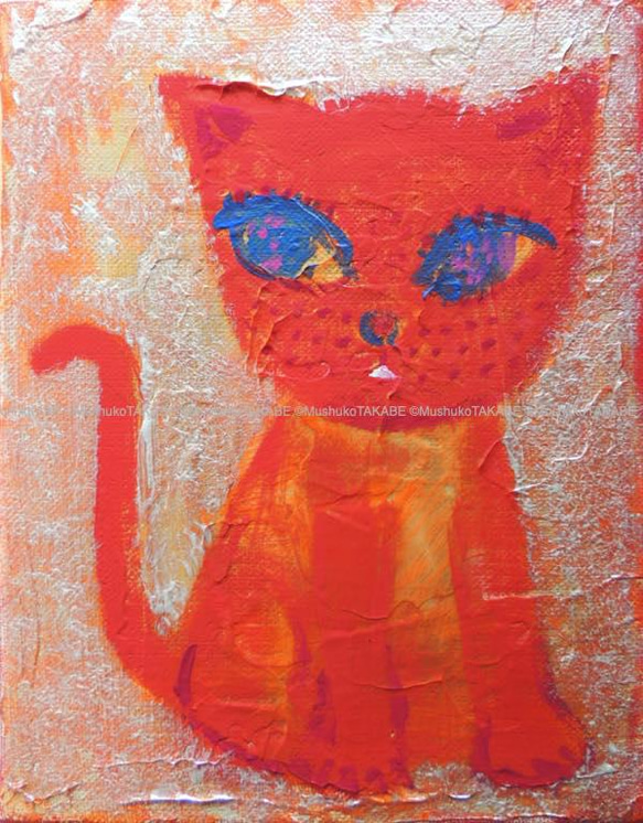 [little lucky cat] #原画 #アート #猫 #赤 #招き猫 #パールシルバー・ゴールド 2枚目の画像