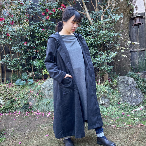 ジャガード 千鳥柄 ロングコート ヨークスリーブ ドルマン ジャガード 千鳥柄 ロングコート ヨークスリーブ ドルマン