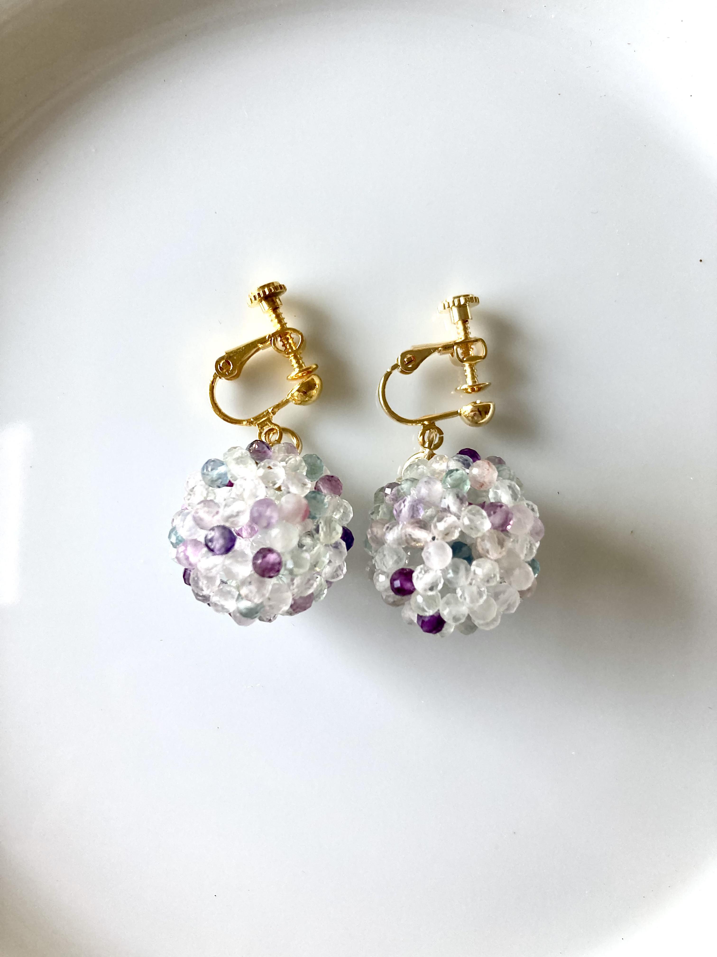 フラーレンイヤリング（フックピアス/14kgfピアスに変更可）フローライト