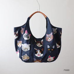 ag_121刺繍　　anvai オリジナル 刺繍 色どり猫 トートバッグ インディゴデニム×レザーハンドル P88B 2枚目の画像