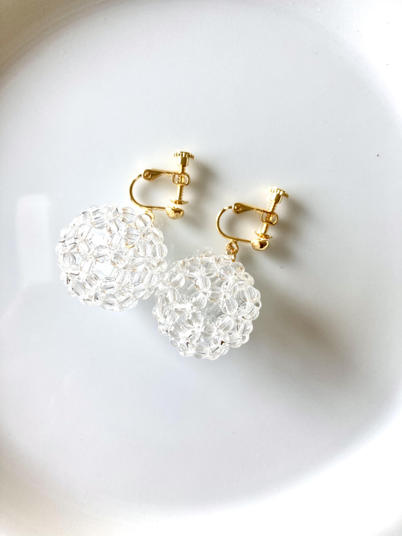 フラーレンイヤリング（フックピアス/14kgfピアスに変更可）クリスタル