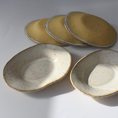 【美品お値下8/30迄】シェーンバルド　ジャーマニー大皿　中皿　小皿23000円 楕円形・オーバル小皿 黄御影土×チタンマット釉 小皿 シェリエメ