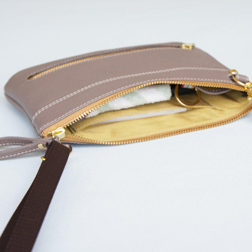 小銭が自動で分かれるお財布ポシェット（グレージュB） レザー