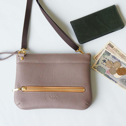 sui 新品 コーチお財布ポシェット グレージュ 小銭が自動で分かれるお財布ポシェット（グレージュB） レザー