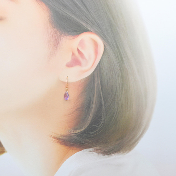【AAA品質】紫水晶梨形刻面耳環*14KGF*925銀* 第3張的照片