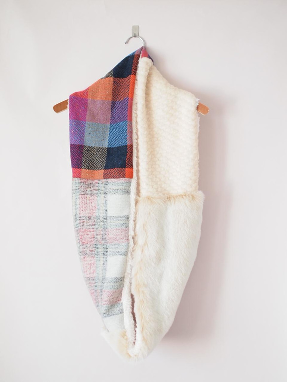 【受注製作】チェック＆チェック＊アイルランド製チェック生地・ポコポコニットを使ったスヌード 5枚目の画像