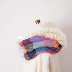 【受注製作】チェック＆チェック＊アイルランド製チェック生地・ポコポコニットを使ったスヌード 4枚目の画像