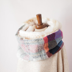 【受注製作】チェック＆チェック＊アイルランド製チェック生地・ポコポコニットを使ったスヌード 1枚目の画像