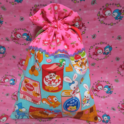 昭和レトロアニマルがかわいい♥巾着袋　はいから横丁　はいから横町　ピンクス生地　花柄　pinks　コップ袋　コップ入れ　 2枚目の画像