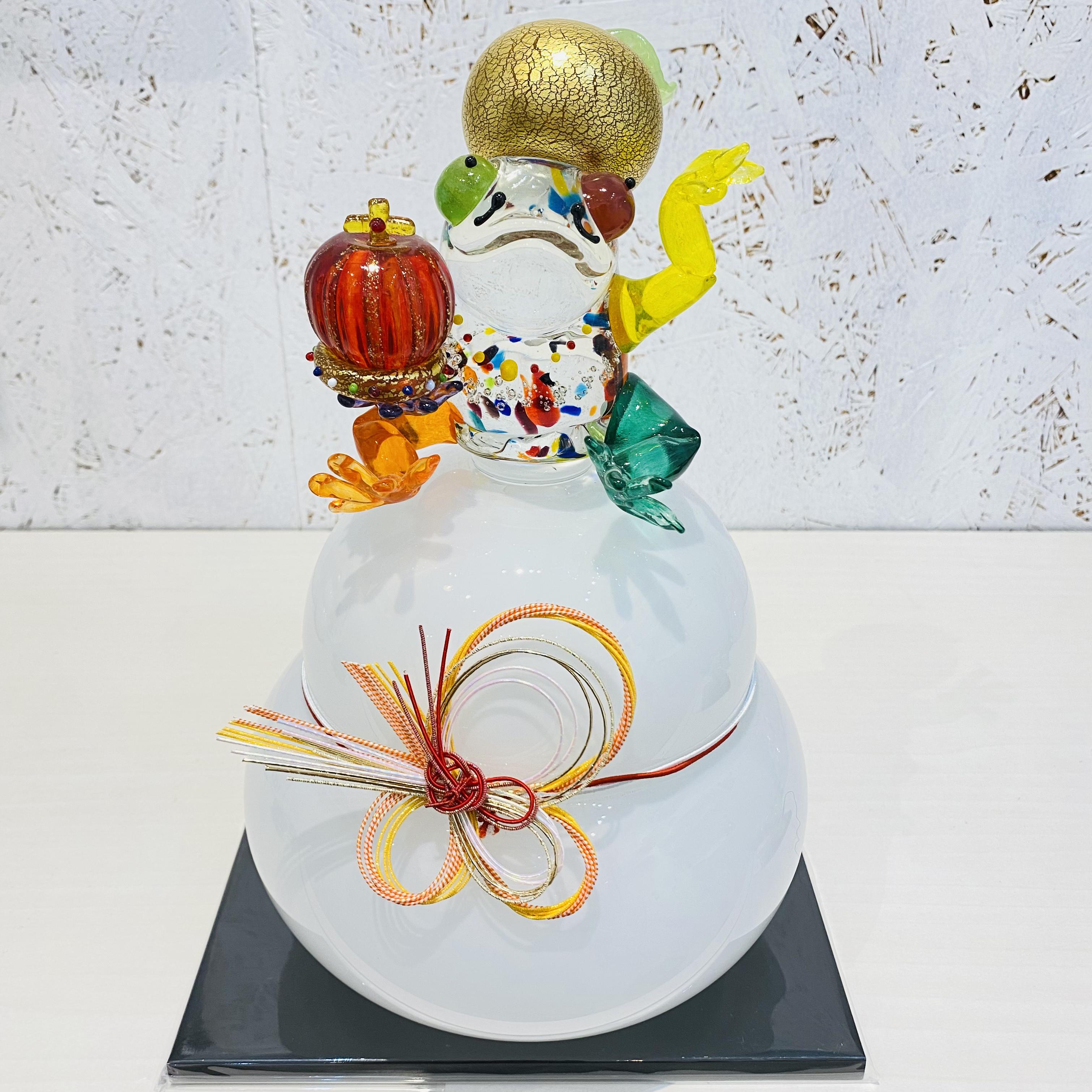 カエル王の鏡もちライト〜王冠とミカンどっちが似合うかな？『受注制作』黒塗り台・箱付 60,500円