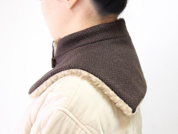 Attached collar c/#brown ブリティッシュツイード+ボア マフラー付け襟 6枚目の画像