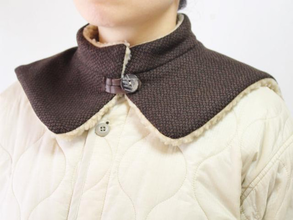 Attached collar c/#brown ブリティッシュツイード+ボア マフラー付け襟 5枚目の画像