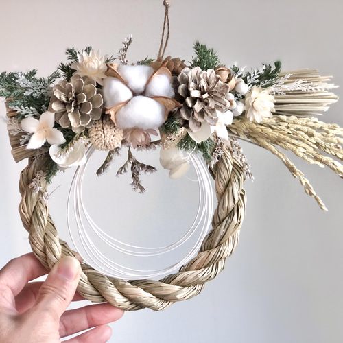 しめ縄飾り 綿×オフホワイト×稲穂 しめ縄・しめ飾り Mamaleaf 通販