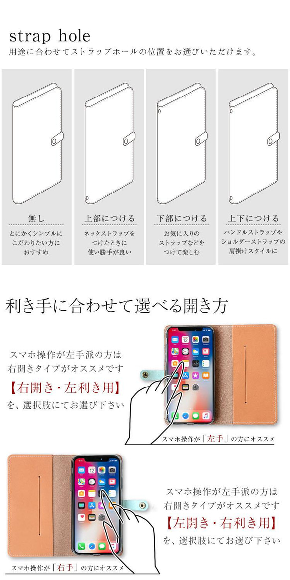 スマホケース 全機種対応 本革 手帳型 リバティ 栃木レザー 「キュリアスランド」 花柄  本革 iPhone15 8枚目の画像