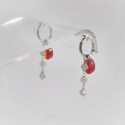 紅玉髓和水晶玻璃三向耳環 [僅限 1 件] 耳環 第3張的照片