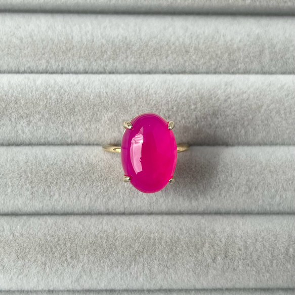 Fuchsia Pink Chalcedony Oval Ring《SILVER or GOLD》 3枚目の画像