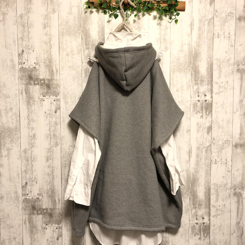 フード付きグレーカーキ ポンチョ フードストール付きポンチョコート – FACE SANS FARD