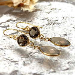 【ミント】宝石質シトリンクォーツのロングマーキスピアス ペリドットマーキスリングピアス | Tunagu