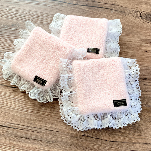 ふわふわフリルハンドタオル*+ ピンク3枚セット ハンカチ・手ぬぐい