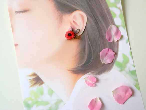 海葵耳環（紅）*精緻清新利落可愛小花小花紅色春天 第6張的照片