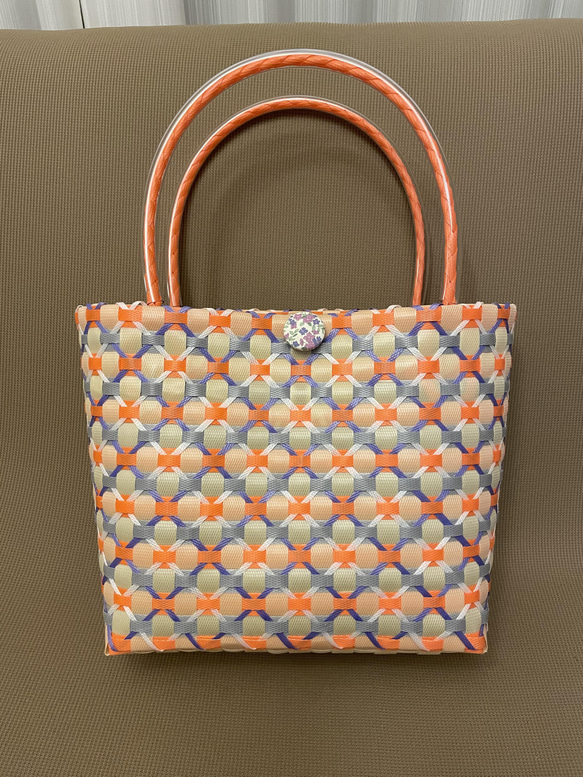 ☘️昭和レトロポップ☘️オレンジ色の子鹿貯金箱&フラワーミラー レトロポップなプラカゴ オレンジ Mサイズ アウトドアやお出かけ エコ