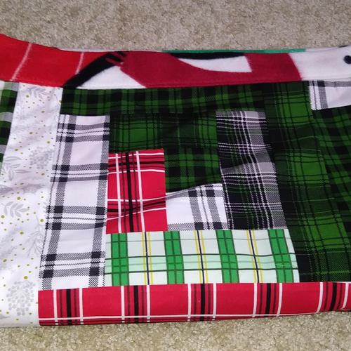 クリスマス色、ログキャビンパッチワーク、ひざ掛け、ブランケット