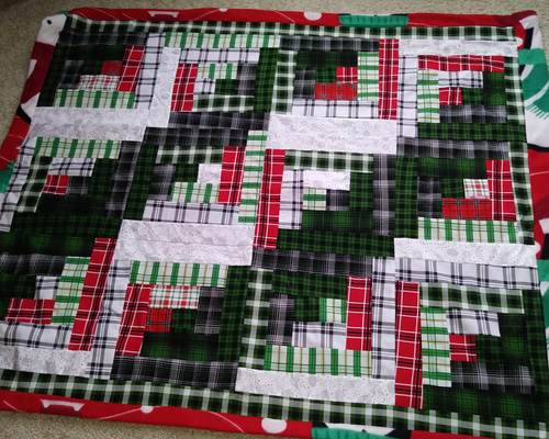 クリスマス色、ログキャビンパッチワーク、ひざ掛け、ブランケット