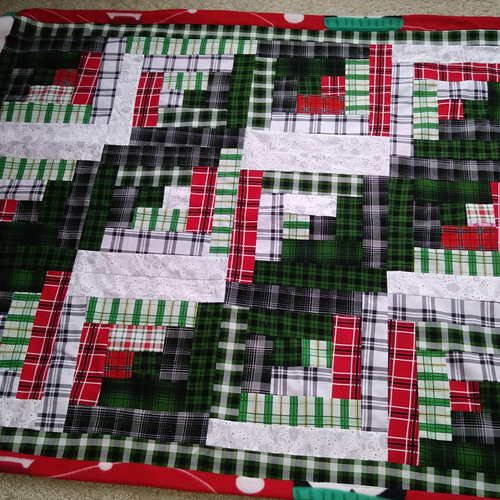 クリスマス色、ログキャビンパッチワーク、ひざ掛け、ブランケット
