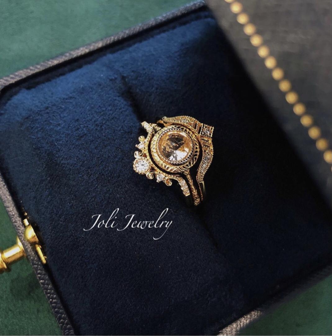 ビクトリア フレンチスタイル ホワイトクリスタル 3本セット レトロ リング 白水晶 キラキラ ゴージャス 彫刻