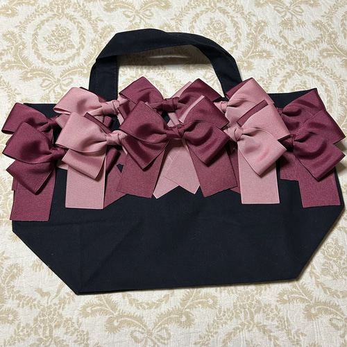 リボンバッグ リボンたくさん トートバッグ 底板付き トート