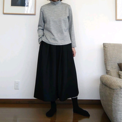 裏地付き 圧縮ウールニットのタックギャザースカート 黒 フレア