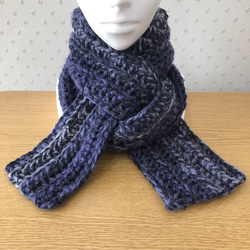 マフラー ブルー系 おしゃれ ロングマフラー 手編み ニット 毛糸