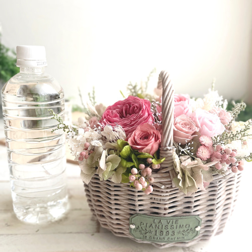 薔薇いっぱいの花籠＊お花畑の花摘みバスケットアレンジメント
