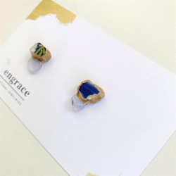 有田瓷器kintsugi耳環耳環/藍色蕾絲瑪瑙傳統工藝海軍小號陶器配飾 第4張的照片
