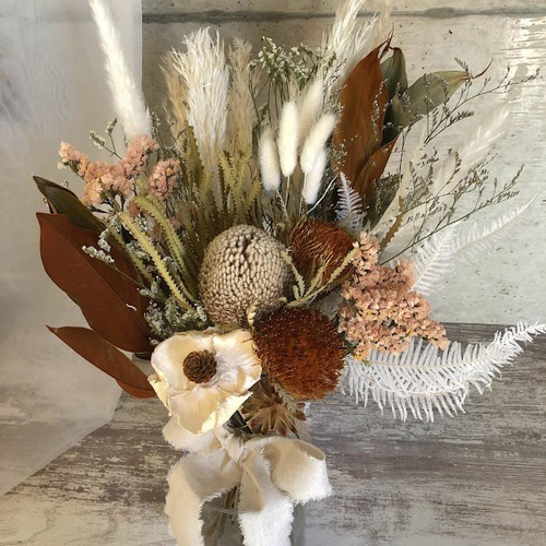 テラコッタ色のドライフラワーブーケ（全長約50cm） ブーケ Natural